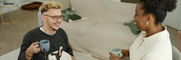 Two people engaged in a heartfelt conversation, demonstrating active listening and empathy. One person is visibly upset, while the other is listening attentively and offering support with a gentle expression. The scene is set in a cozy, warmly lit cafe.