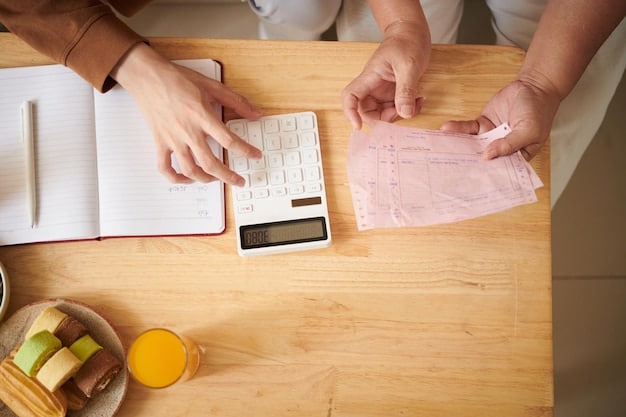 A close-up shot of hands carefully filling out a tax form, with a calculator and a pen nearby. The form is clearly labeled with 