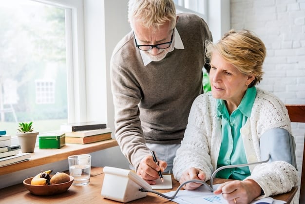 A family caregiver reviewing financial documents with a social worker. They are discussing income limits and asset requirements for Medicaid waivers. The scene illustrates the importance of understanding the financial aspects of eligibility.