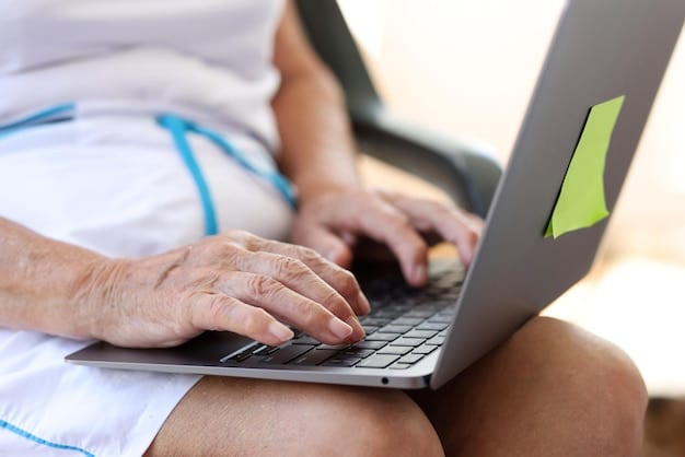 A close-up shot of a caregiver's hands entering data into a spreadsheet on a laptop. The spreadsheet is organized with labeled columns for date, expense type, vendor, amount, and notes. A pen and a stack of receipts are visible next to the laptop, conveying the process of meticulous documentation.