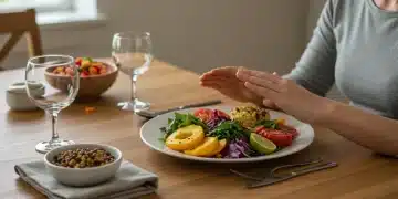 Person practicing mindful eating with fresh, colorful food