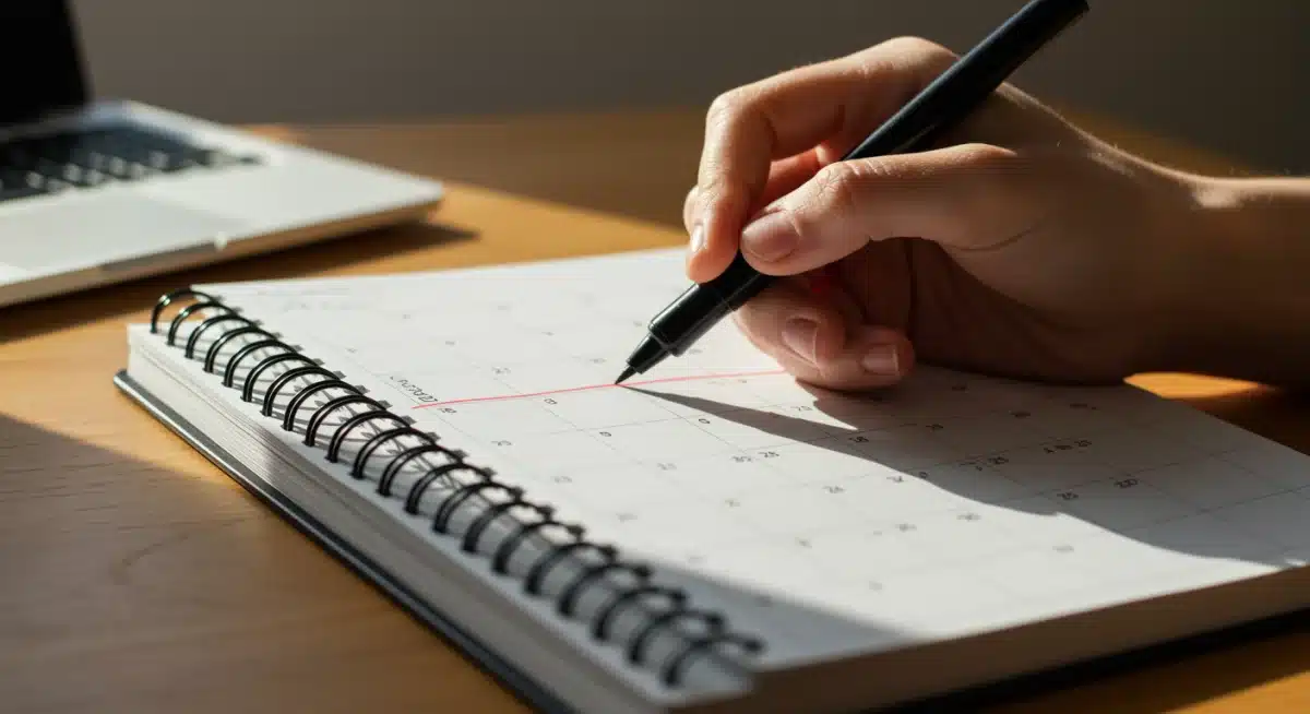 Person drawing boundaries on a calendar, prioritizing self-care