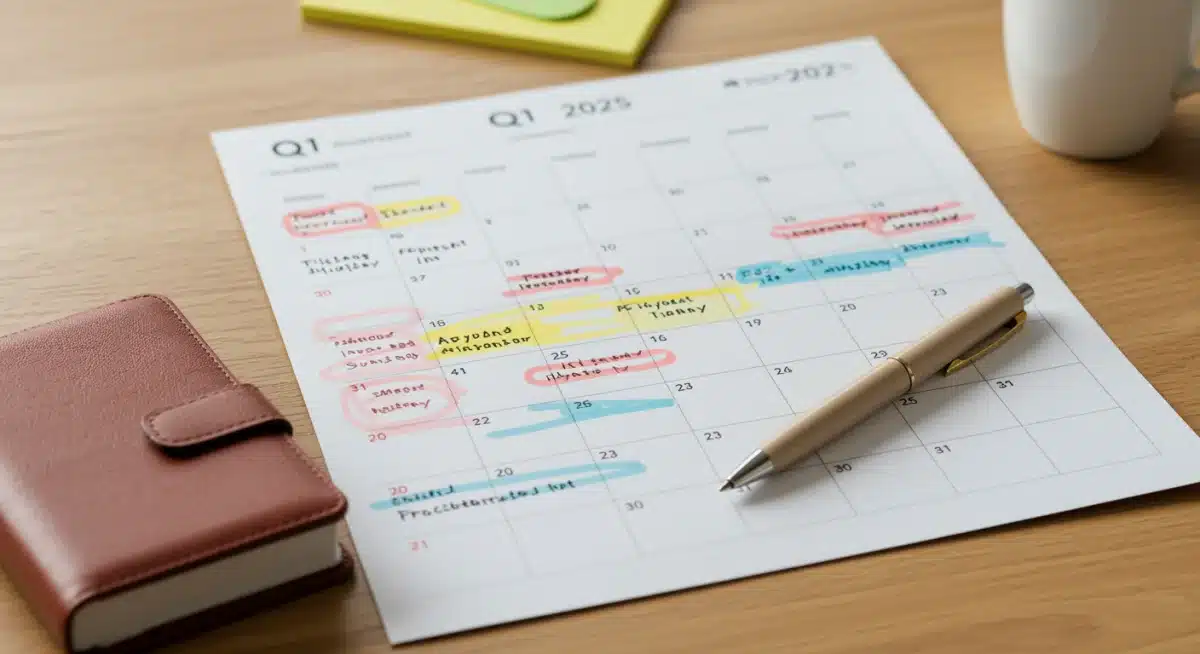 Organized calendar showing a caregiver's planned schedule for Q1 2025