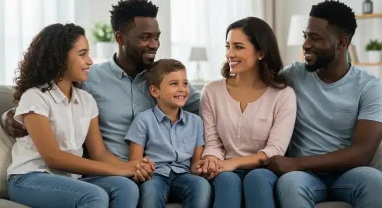 Happy family engaging in daily gratitude practice together