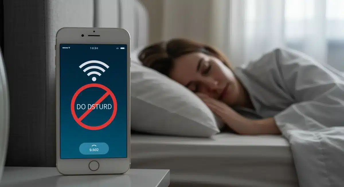 Smartphone with do not disturb symbol next to sleeping person