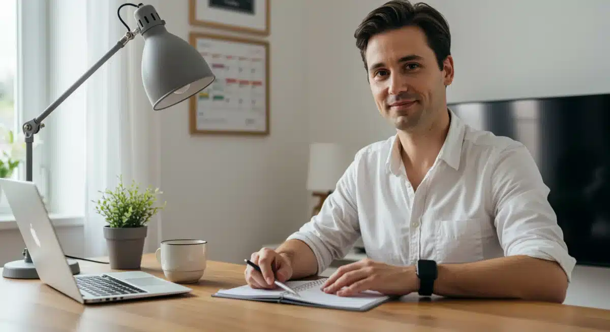 Caregiver effectively managing time and personal boundaries in a home office setting