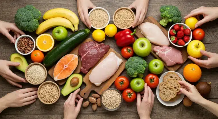 Family enjoying a healthy meal with fresh produce