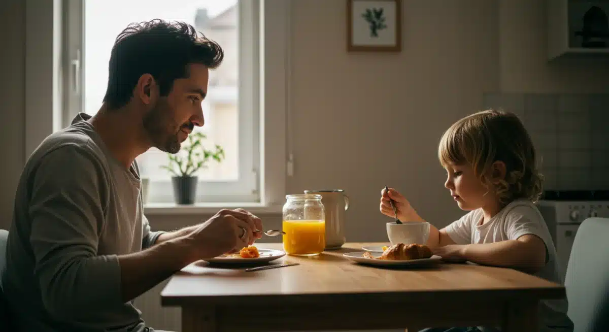 Parent and child sharing a mindful breakfast moment