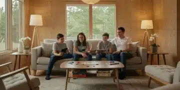 Family playing board game in a mindful, modern living room