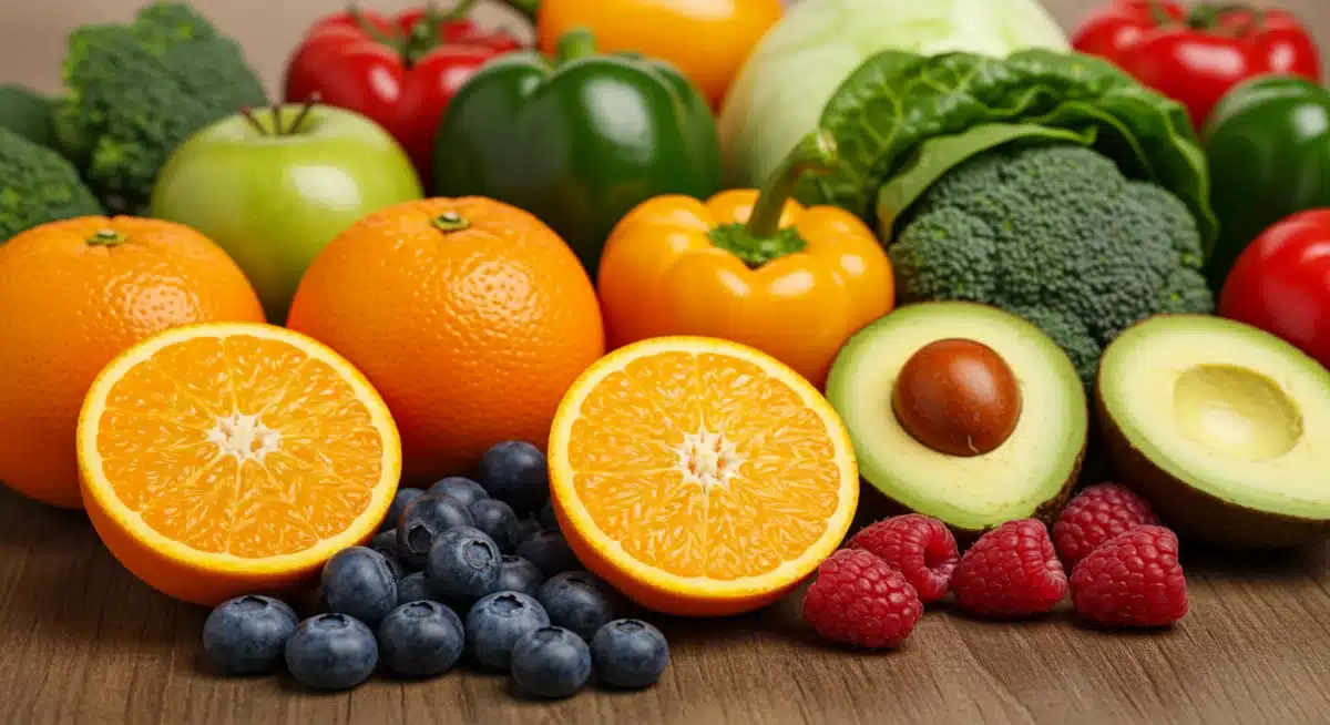 Assortment of nutrient-rich fruits and vegetables for immune health