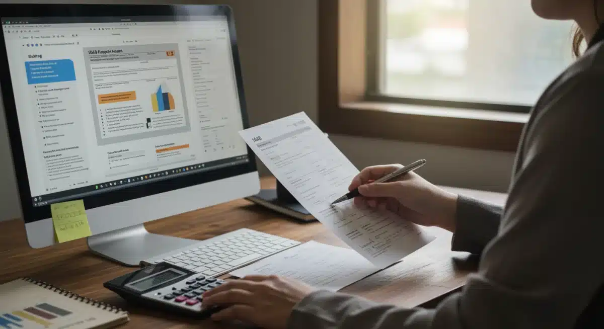 Person reviewing tax forms and calculator for caregiver credits