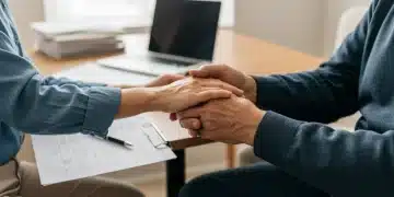 Caregiver and veteran reviewing PACT Act benefits information