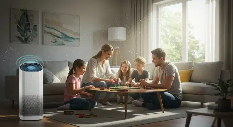 Family enjoying clean air in modern 2026 home