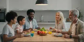 Family enjoying healthy mindful meal together in 2025 kitchen