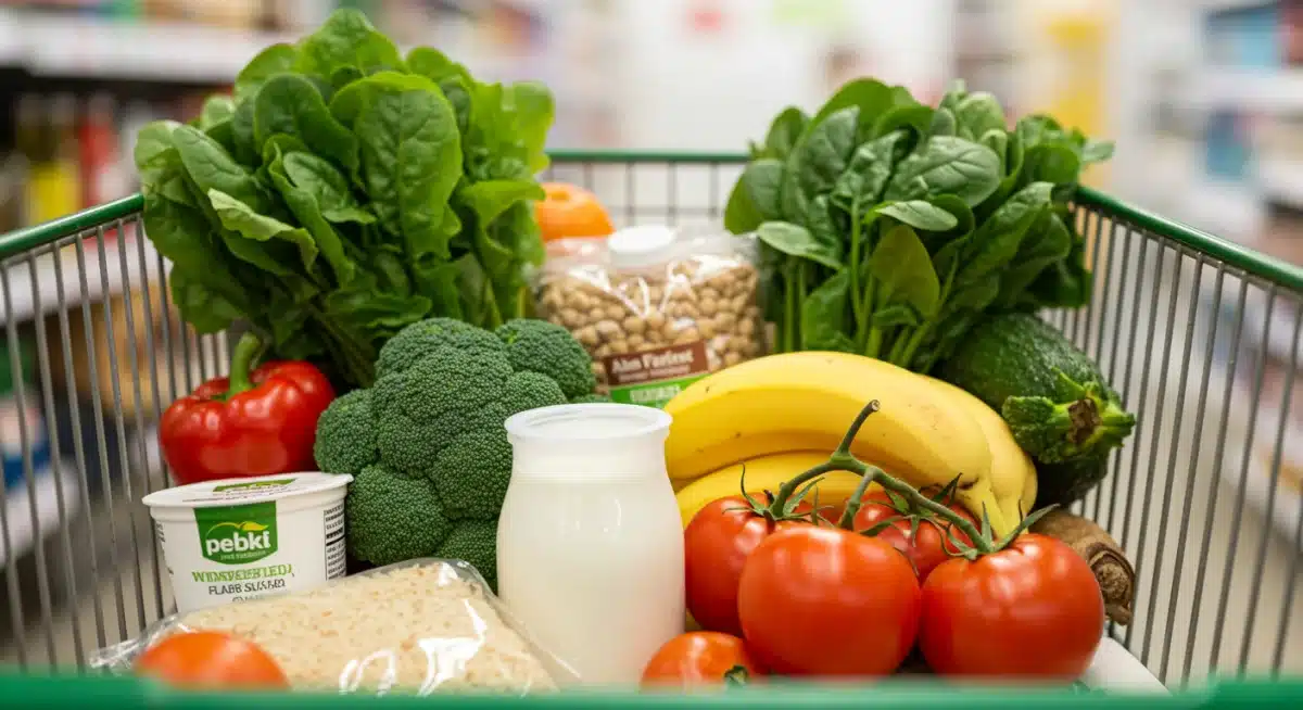 Grocery cart with healthy, low sugar ingredients