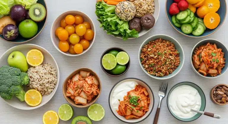 Colorful healthy meal for gut health and mood