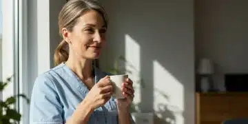 Caregiver finding peace in mindful morning routine