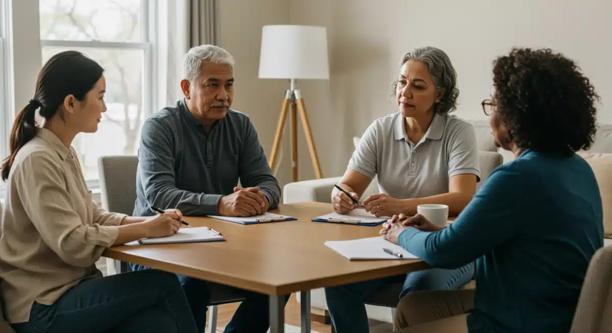 Caregivers sharing experiences in a supportive group session