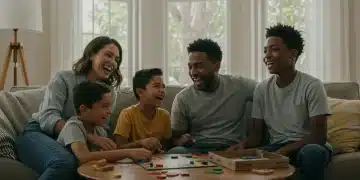 Happy family playing board game, enjoying quality time without screens