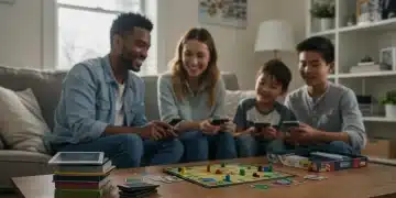 Family enjoying board game during digital detox 2025
