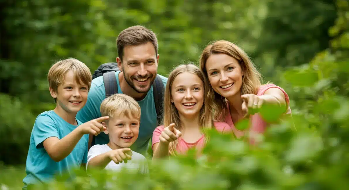 Family enjoying an outdoor activity, sharing a moment of appreciation and connection in nature.