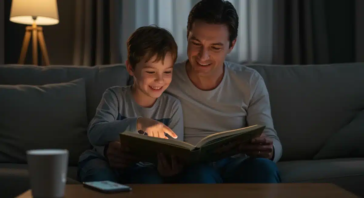 Parent and child reading a book together, fostering connection