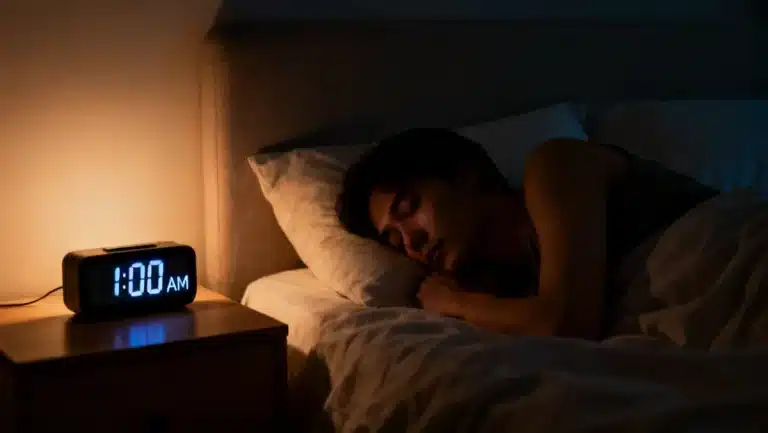Peaceful bedroom scene with sleeping person, representing restful sleep for caregivers.