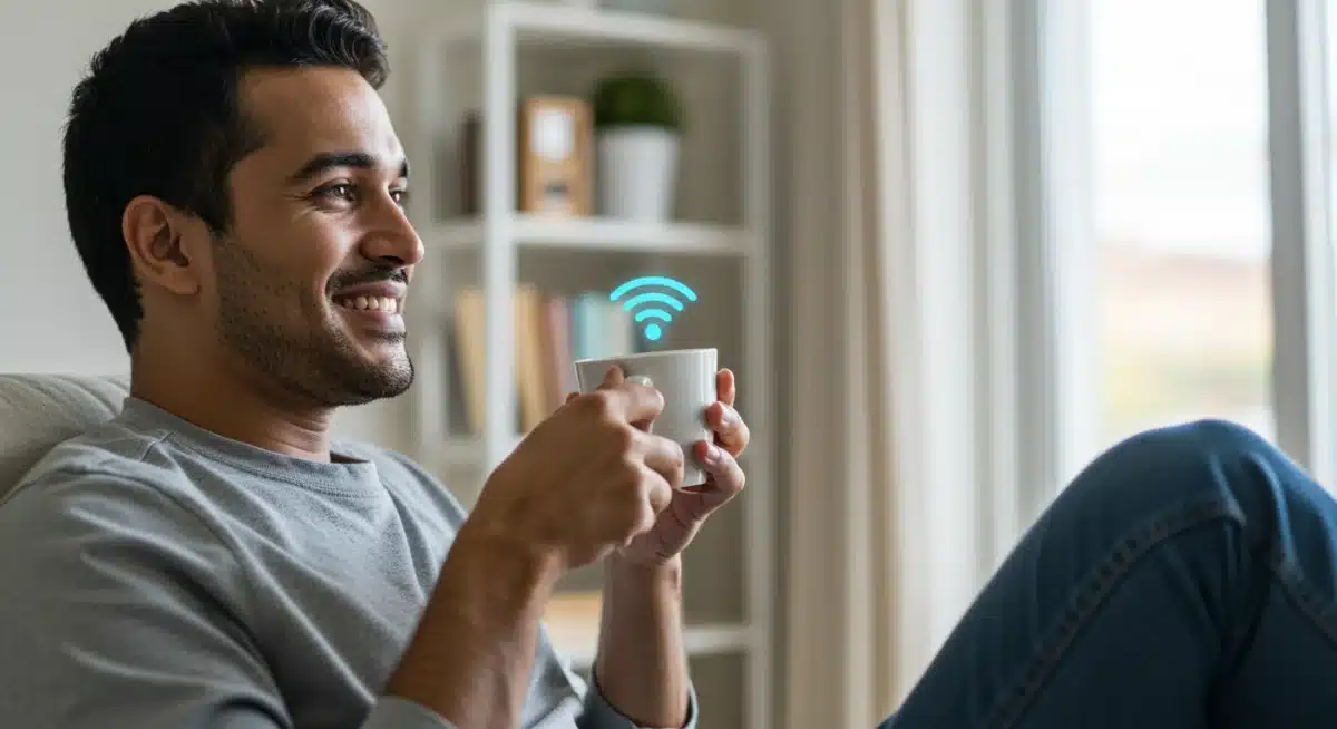 Person relaxing as smart home automates daily routines