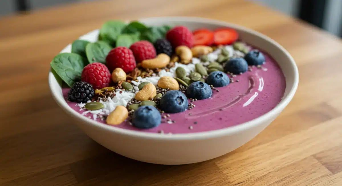 Nutrient-rich plant-based smoothie bowl for breakfast