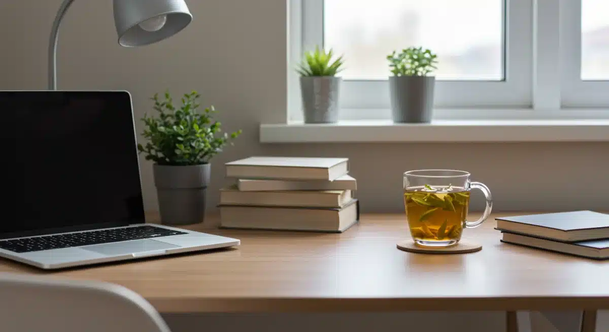Decluttered home office desk promoting focus and calm in a mindful home.