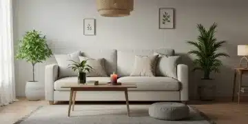 Serene living room with minimalist decor and natural light, promoting a mindful home environment.