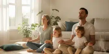 Family practicing deep breathing for calm