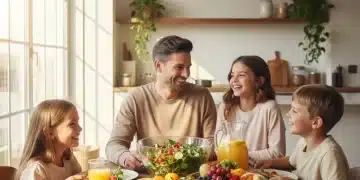 Happy U.S. family enjoying a healthy meal to boost immunity naturally