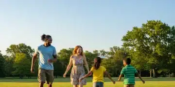 Happy family enjoying outdoor personal time, boosting well-being