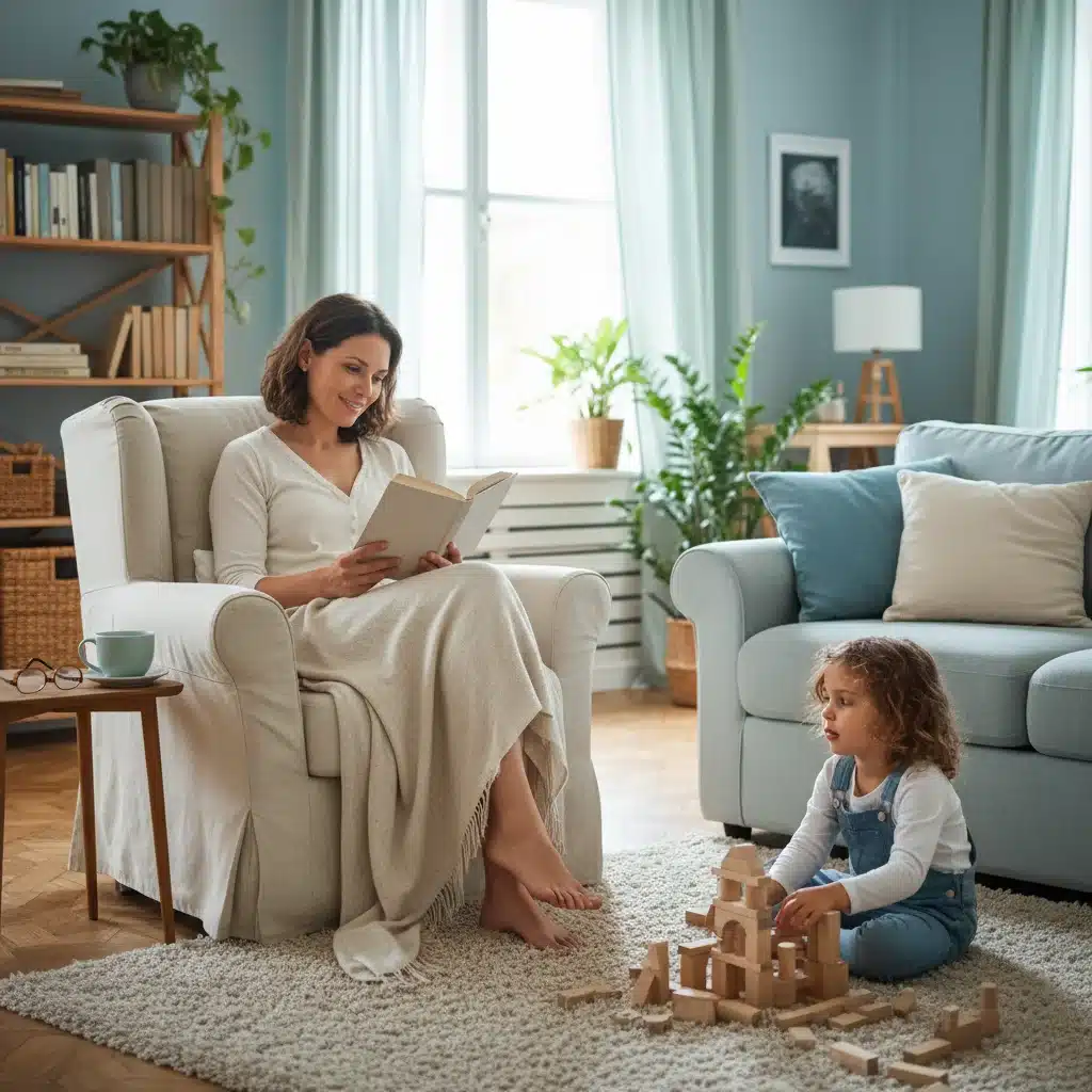 Parent finding personal time while child plays, peaceful scene