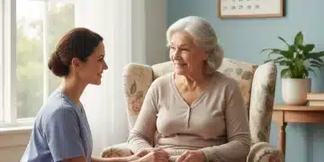 Caregiver assisting elderly individual, representing respite care support