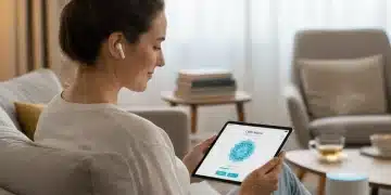Caregiver finding peace with mindfulness app on tablet