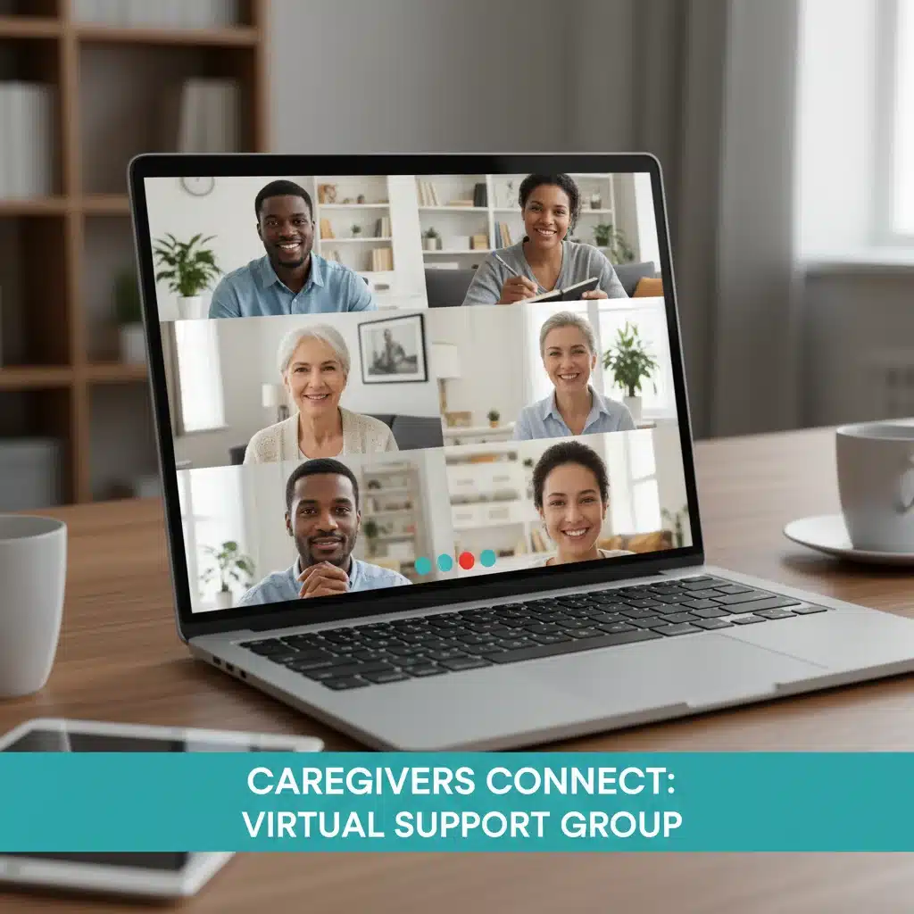 Diverse caregivers connecting in virtual support group