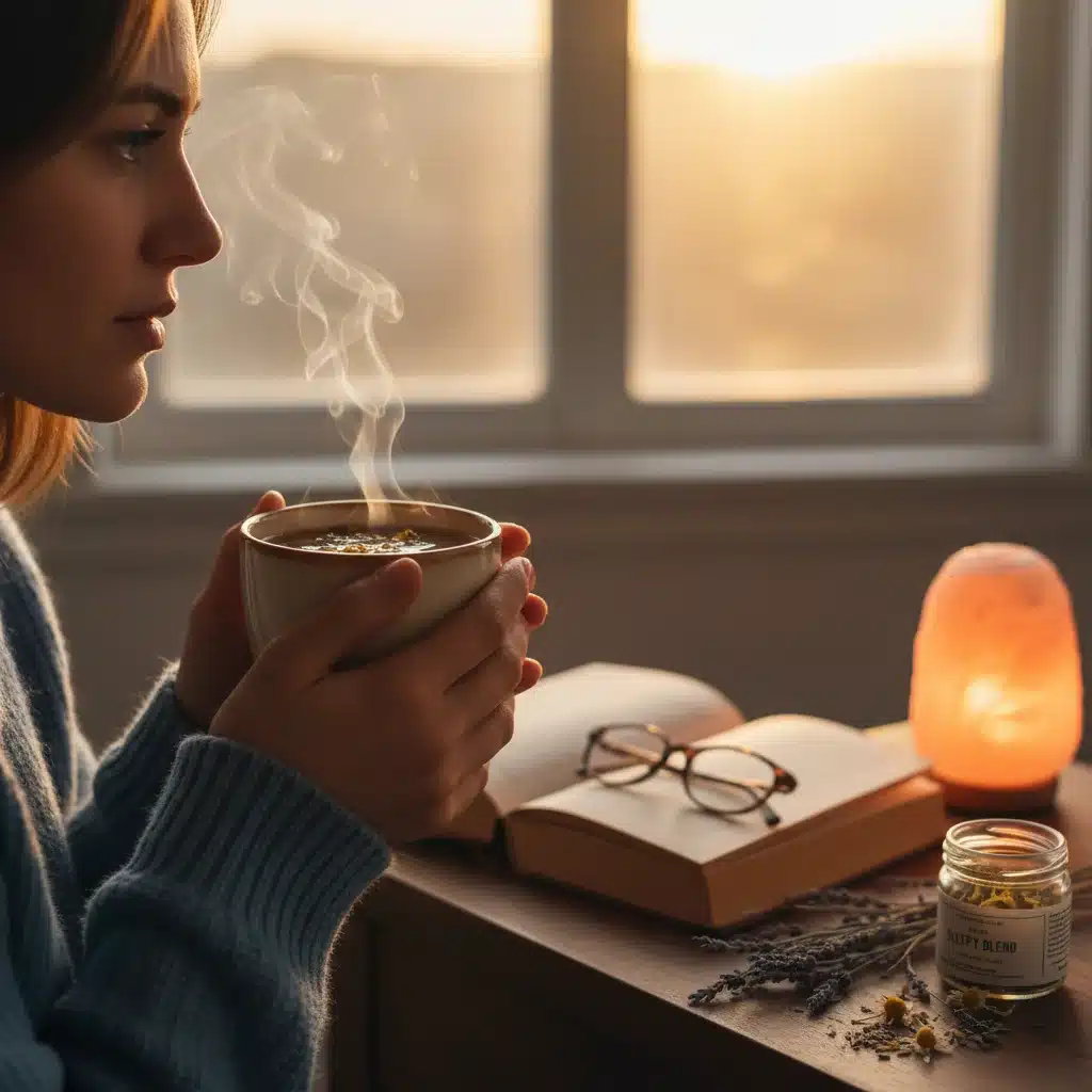 Person enjoying calming herbal tea before bedtime ritual