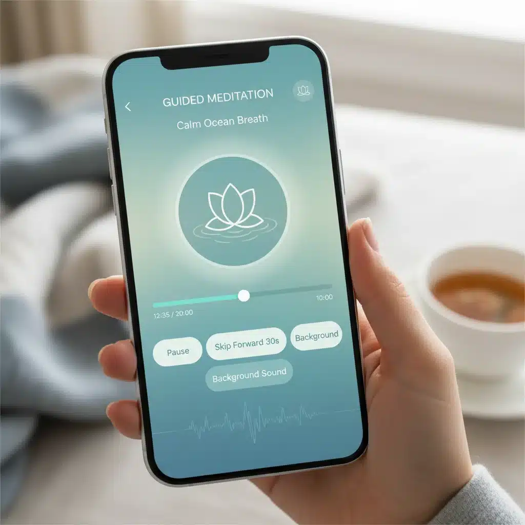 Mindfulness app user interface with guided meditation