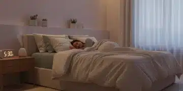 Peaceful bedroom scene, person sleeping soundly, improved sleep quality