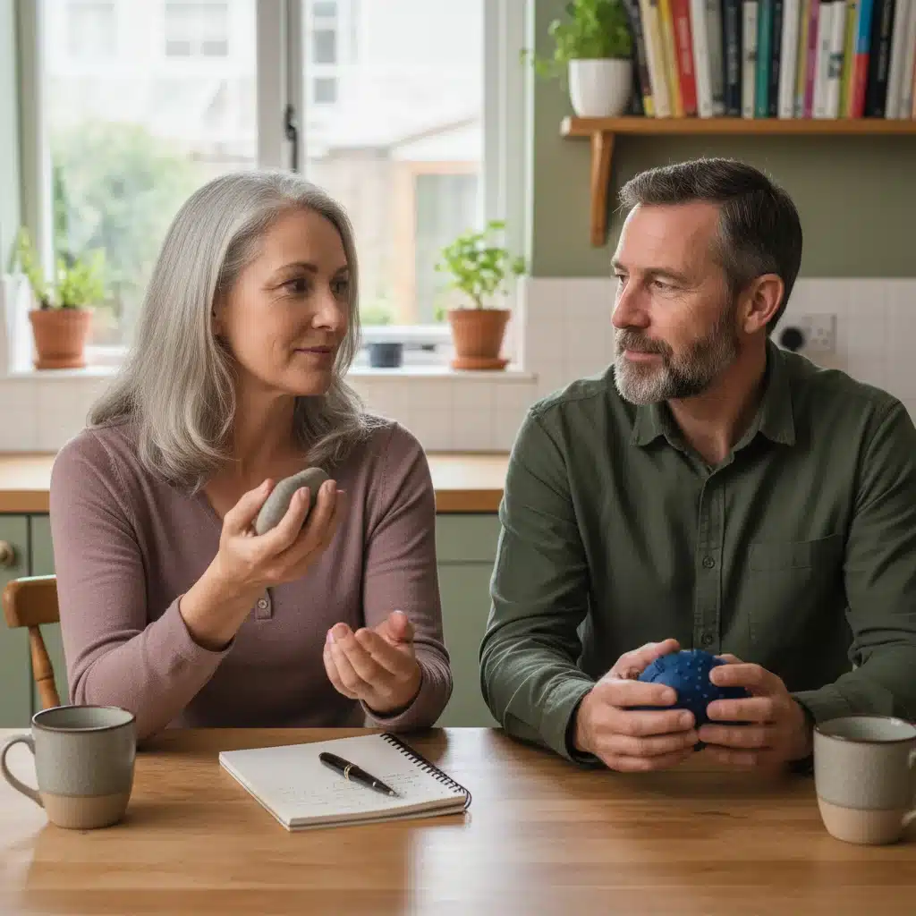 Adults practicing mindful pause before speaking