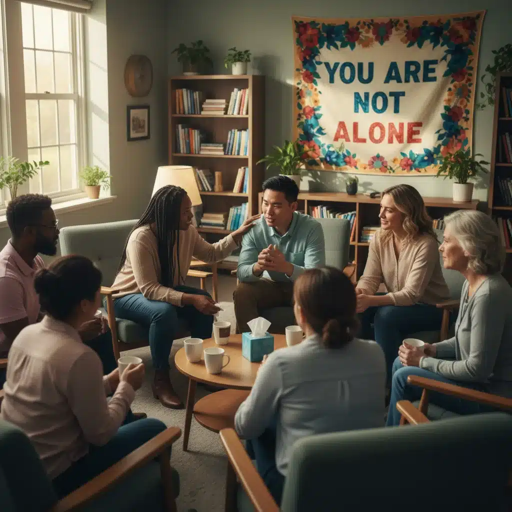 Caregivers in a support group sharing experiences and offering mutual encouragement.