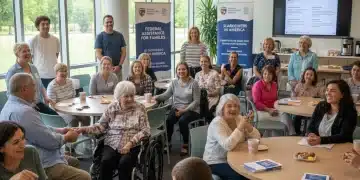 Diverse family caregivers receiving support at a community center