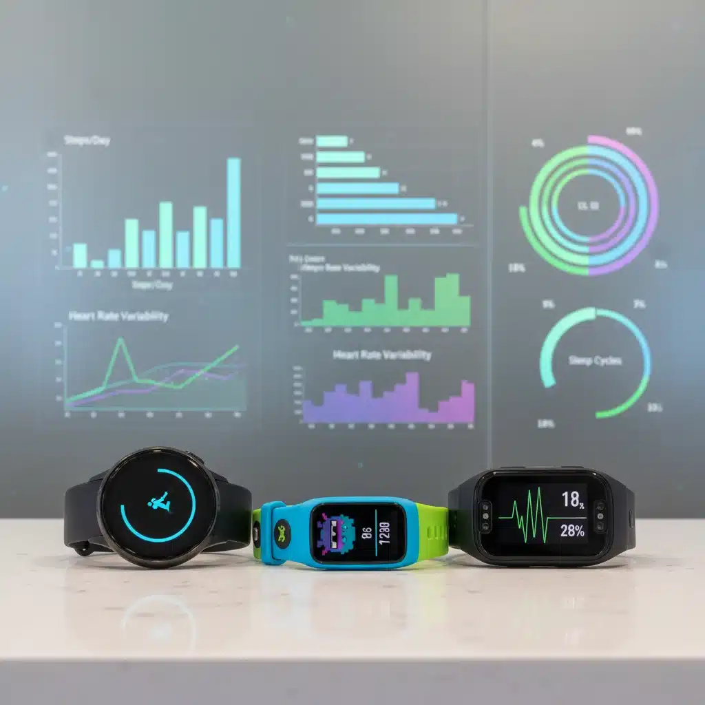 Variety of fitness trackers displayed, showcasing different designs and health monitoring capabilities for comparison.