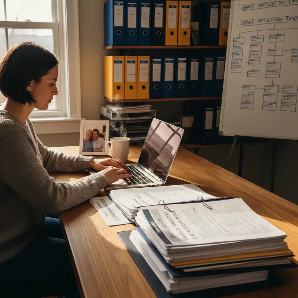Person diligently researching and applying for federal grants online