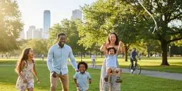 Happy family enjoying quality time outdoors, symbolizing positive work-life balance.