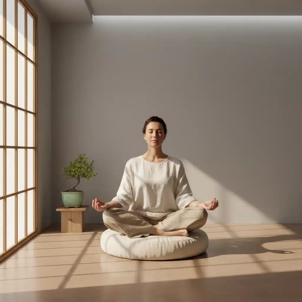Person meditating in a calm, minimalist space, focusing on inner peace.