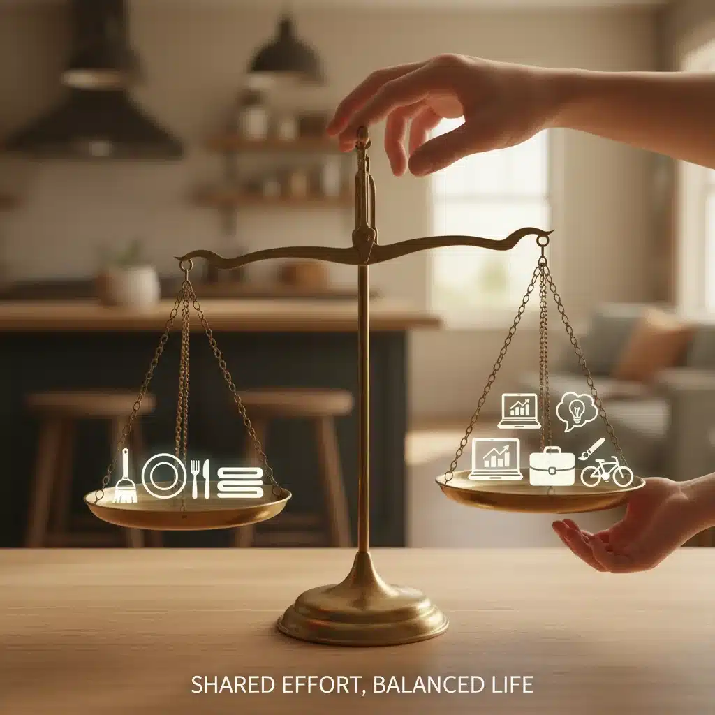 Family members balancing household chores and responsibilities