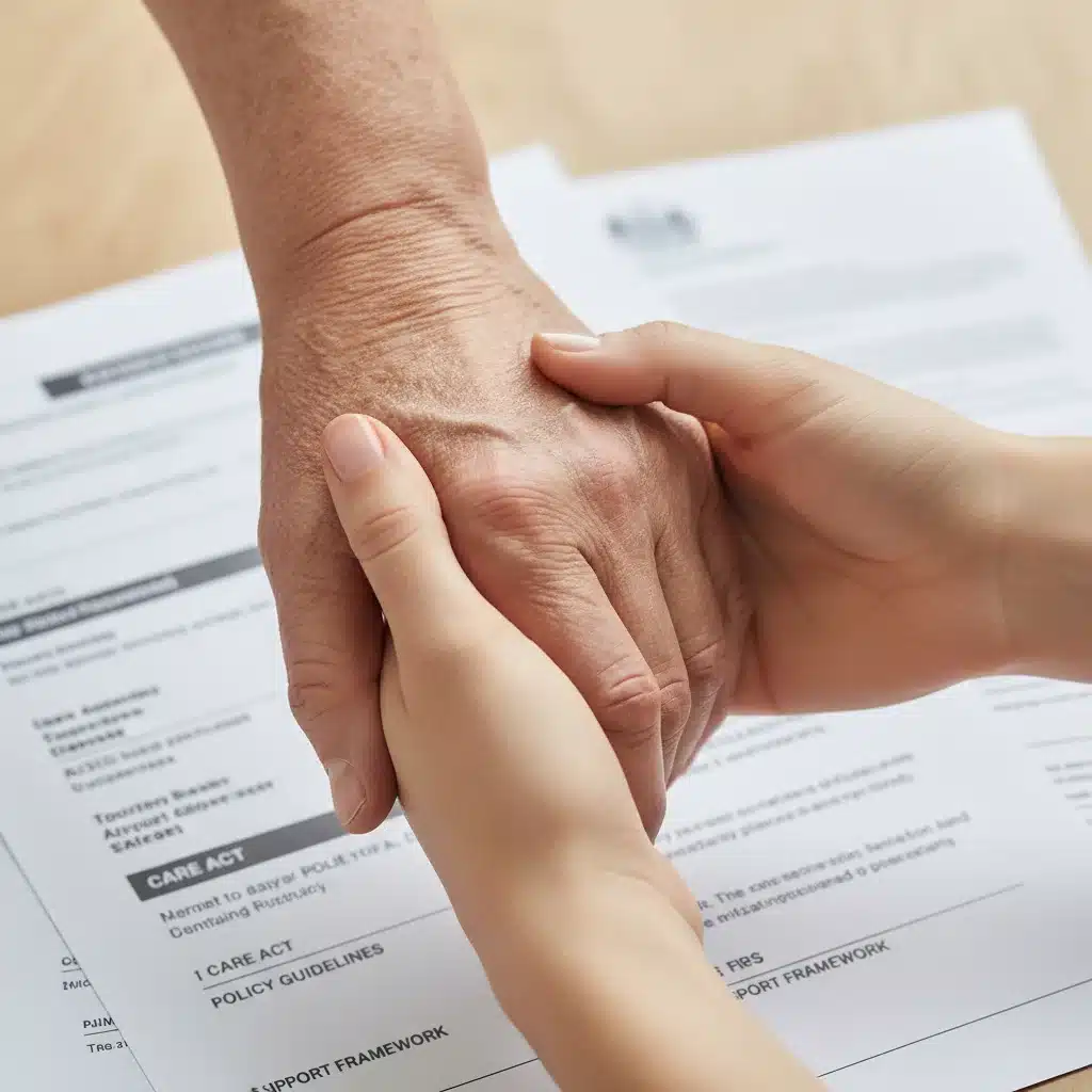 Hands clasped together, symbolizing caregiver support and legal protection